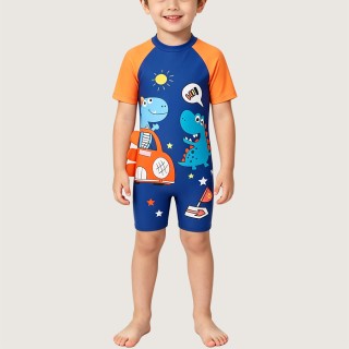Double Dinosaur Skateboard Print One-Piece Swimsuit