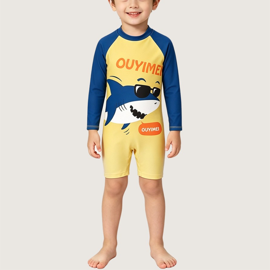 Cool Sunglasses & Shark-Themed Protective One-Piece Swimsuit