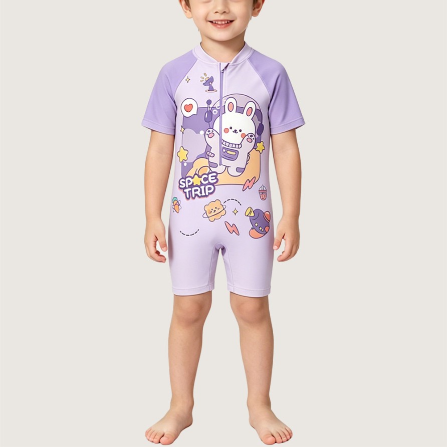 Boys' Space Rabbit Color-block One-Piece Swimsuit