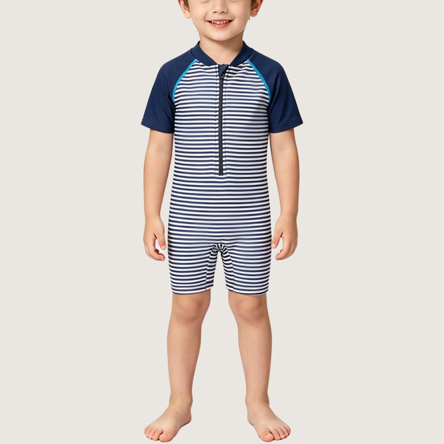 Boys' Nautical-Style Pinstripe One-Piece Swimsuit