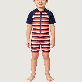 Classic Color-Block Striped High-Stretch One-Piece Swimsuit