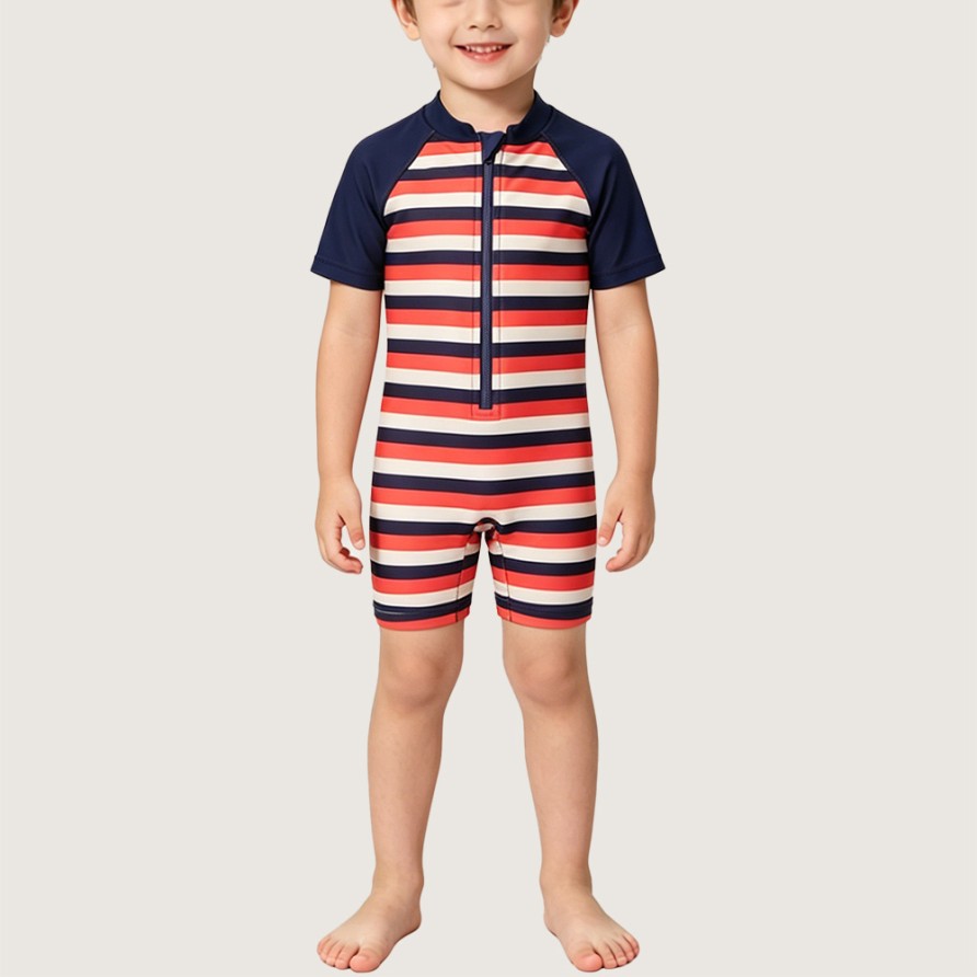 Classic Color-Block Striped High-Stretch One-Piece Swimsuit