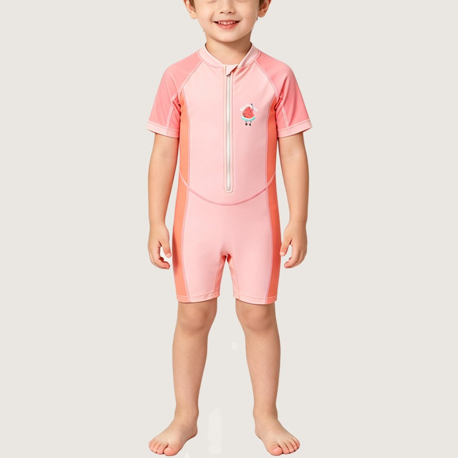 Boys' Color-Block Watermelon-Patterned One-Piece Swimsuit