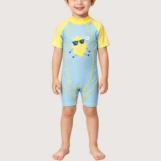 Color-block Swimsuit with Fun Lemon Pattern