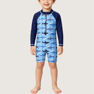Boys' Sun-Protective Shark-Print One-Piece Swimsuit