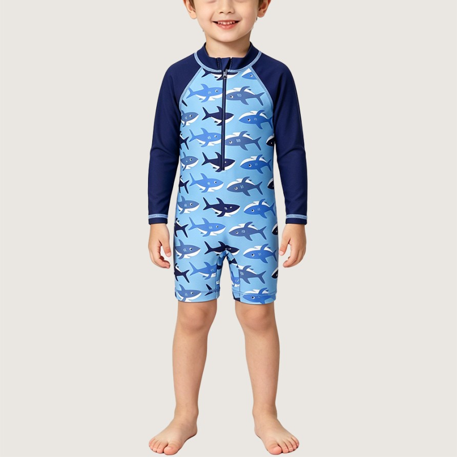 Boys' Sun-Protective Shark-Print One-Piece Swimsuit