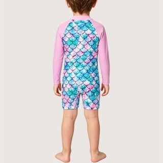Vibrant Fish-Scale Patterned Long-Sleeve Swimsuit for Boys