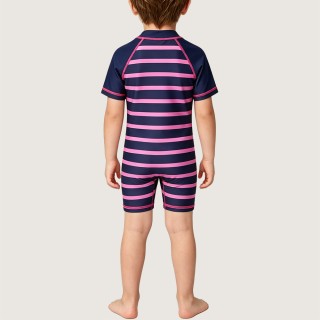 Unique Rose-Pink Color-Block Striped Swimsuit