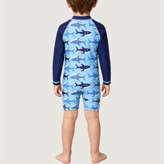 Boys' Sun-Protective Shark-Print One-Piece Swimsuit