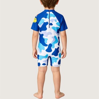Cartoon Color-Block Short-Sleeve Sun-Protective One-Piece Swimsuit