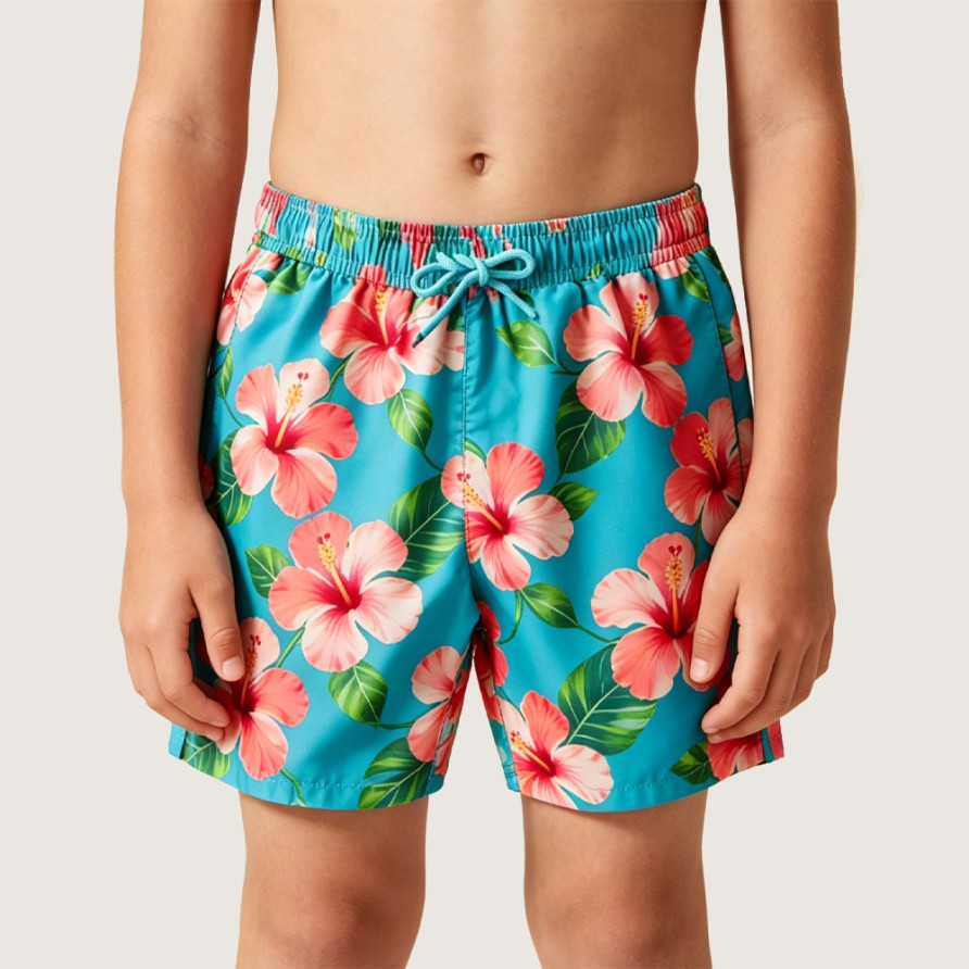 Boys' Retro Tropical Floral Swim Trunks