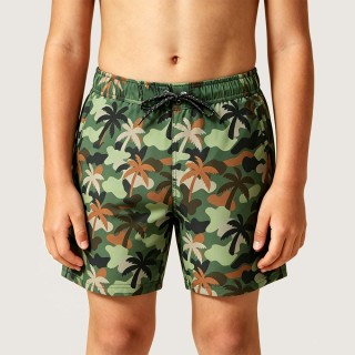 Trendy Coconut Tree Camouflage Print Swim Trunks