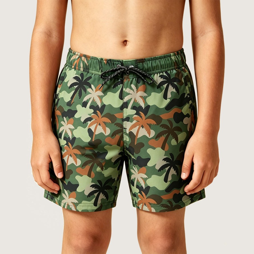 Trendy Coconut Tree Camouflage Print Swim Trunks