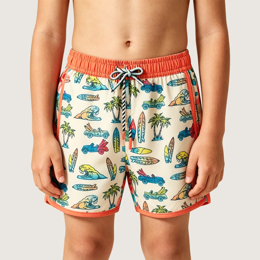 Summer Surf-Style Swim Trunks with Contrast Piping
