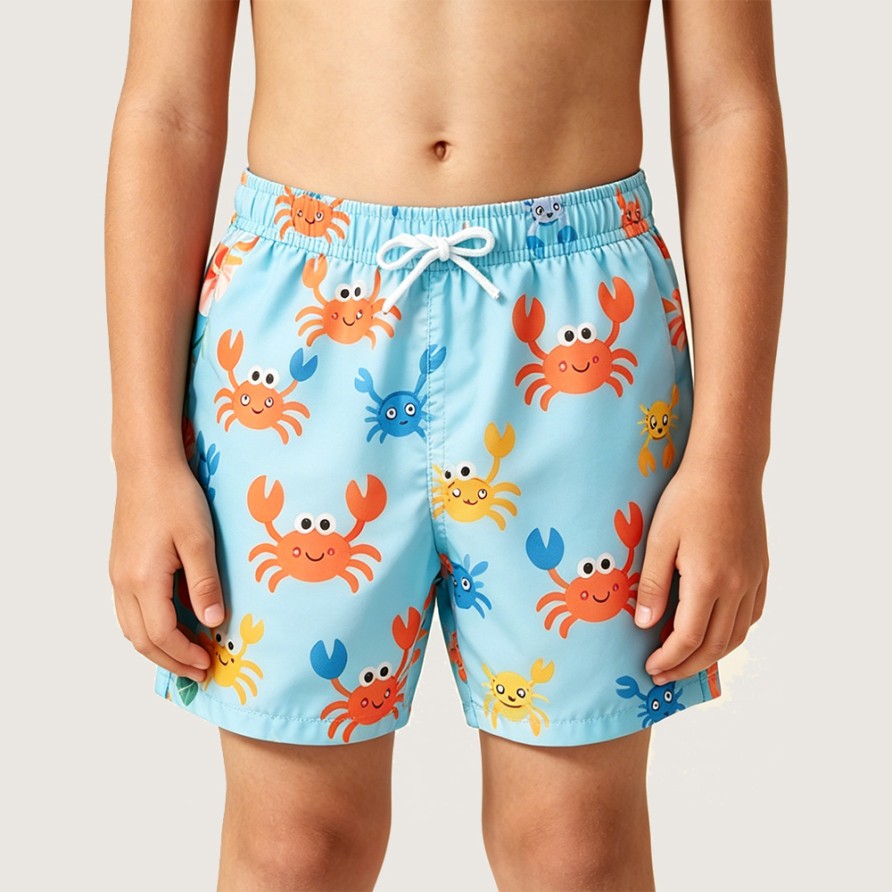 Brightly Colored Cartoon Crab Boys' Swim Trunks