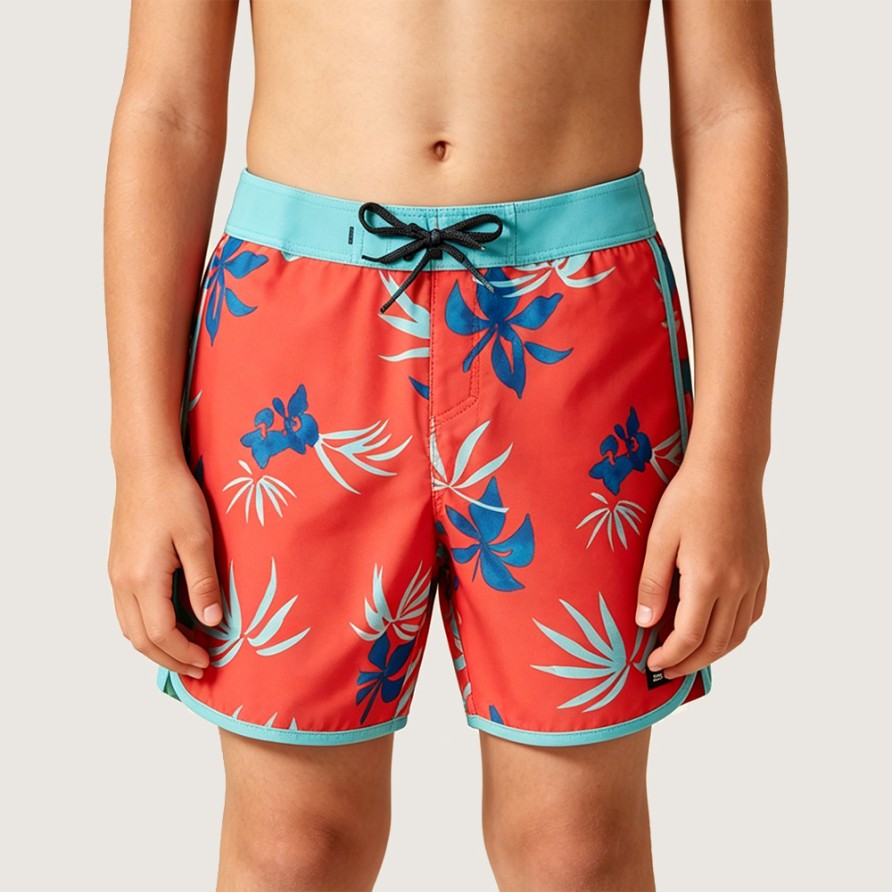 Eye-Catching Red and Blue Color-Block Swim Trunks