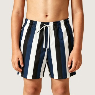 Athletic-Style Color-Block Striped Swim Trunks