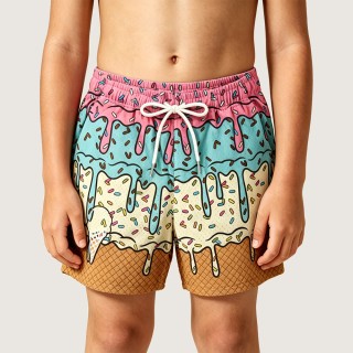 Creative Melting Ice Cream Print Beach Swim Trunks
