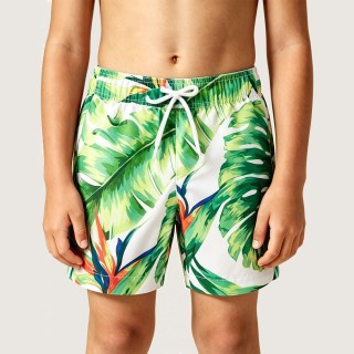 Tropical Rainforest-Style Swim Trunks with Banana Leaf Print