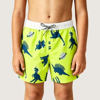 Color-block Space Dinosaur Print Swim Trunks