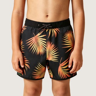 Boys' Color-Block Swim Trunks with Maple Leaf Print