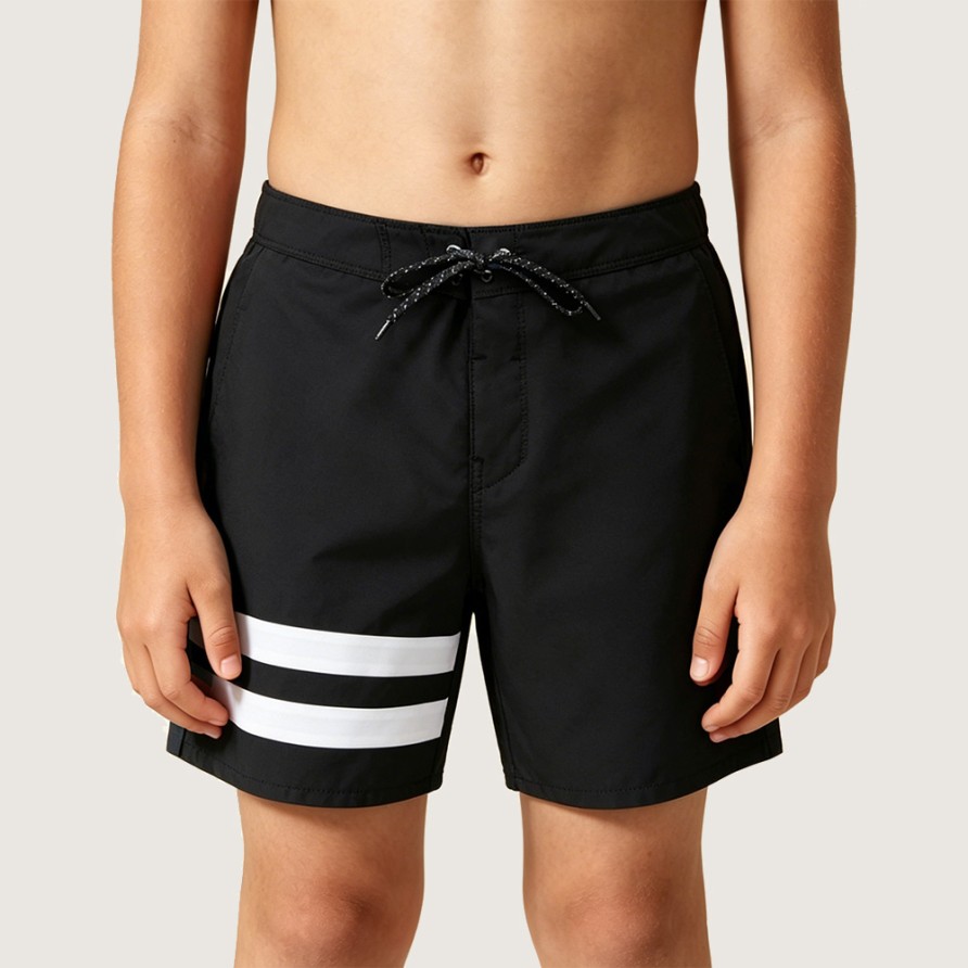 Boys' High-Stretch Quick-Drying Swim Trunks with White Stripes