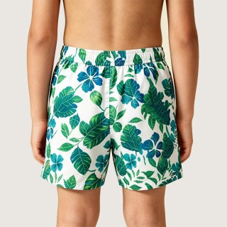 Fresh White and Green Color-Block Printed Swim Trunks