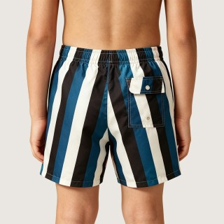 Athletic-Style Color-Block Striped Swim Trunks