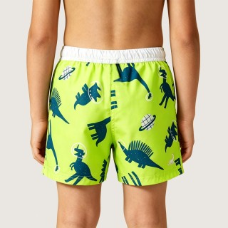 Color-block Space Dinosaur Print Swim Trunks