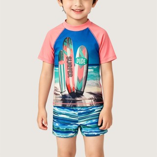 Sun-Protective Color-Block Striped Swimsuit
