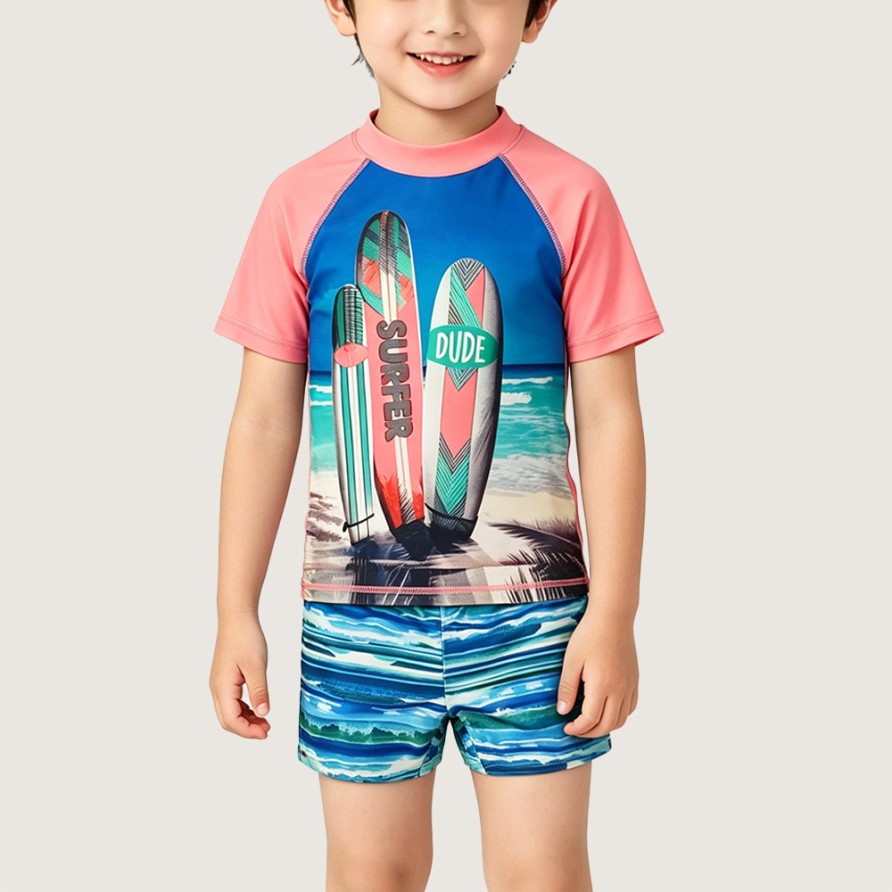 Sun-Protective Color-Block Striped Swimsuit