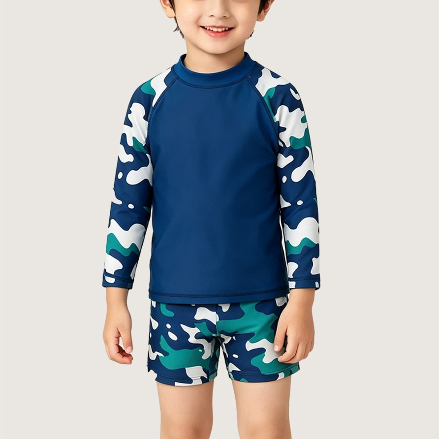 Boys' Cartoon Shark Color-Block Wavy Swimsuit