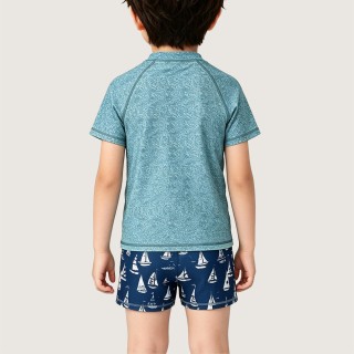 UV-Protective Sailing-Style Two-Piece Swimsuit with Crew Neck