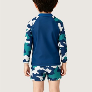 Boys' Cartoon Shark Color-Block Wavy Swimsuit