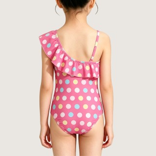 One-Shoulder Ruffled Polka-Dot One-Piece Swimsuit