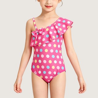 One-Shoulder Ruffled Polka-Dot One-Piece Swimsuit