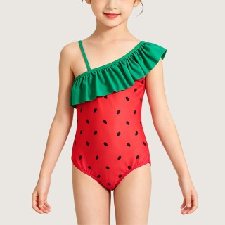 Stylish One-Shoulder One-Piece Swimsuit with Watermelon Seed Print