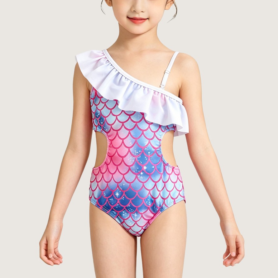 Dreamy Mermaid One-Shoulder One-Piece Swimsuit