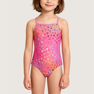 Girls' Sweet Heart-Print One-Piece Swimsuit