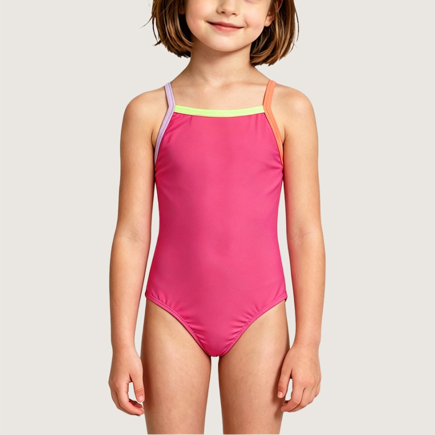 Bright Rose-Red Girls' One-Piece Swimsuit