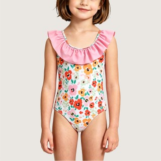 Girls' Sweet Floral One-Piece Swimsuit