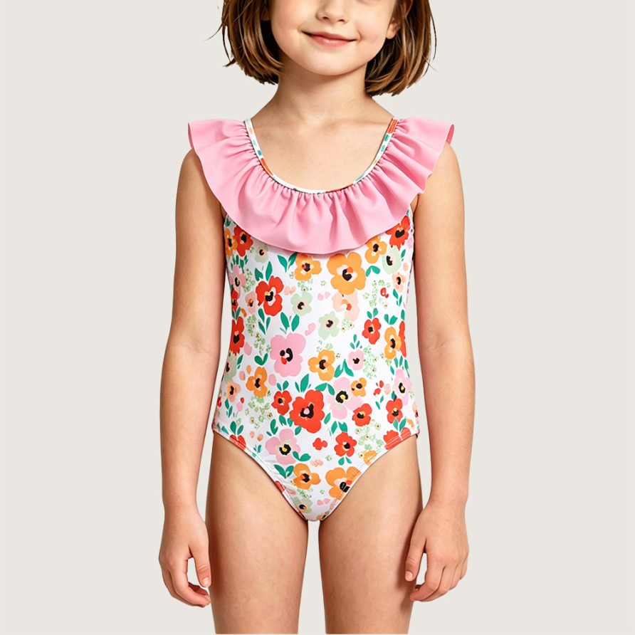 Girls' Sweet Floral One-Piece Swimsuit