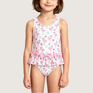 Cute Flamingo & Bow One-Piece Swimsuit