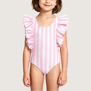 Striped One-Piece Swimsuit with Ruffled Cuffs