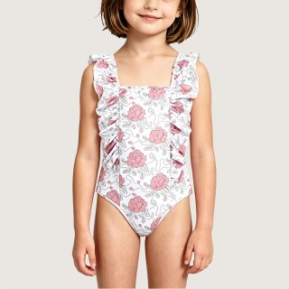 Sweet Rose-Print Ruffled Swimsuit