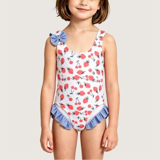 Girls' Sweet Strawberry-Print One-Piece Swimsuit