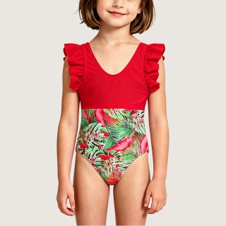 Retro Red V-Neck Ruched One-Piece Swimsuit