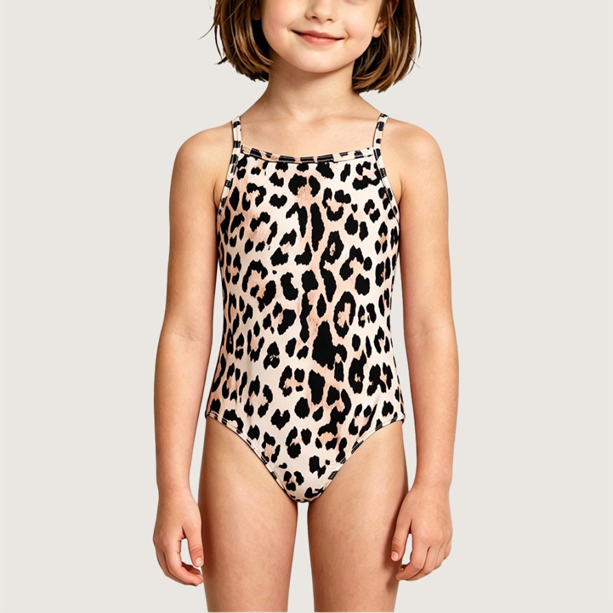 Girls' Stylish One-Piece Leopard Print Swimsuit