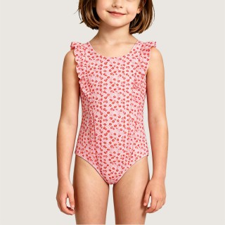 Girls' Cute Red Polka Dot & Floral One-Piece Swimsuit