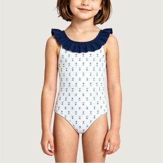 Girls' Color-block Ruffled One-Piece Swimsuit